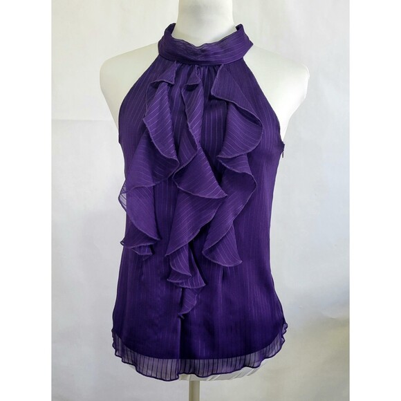 IZ Byer mock neck purple sleeveless keyhole back ruffled top size small - Picture 1 of 8